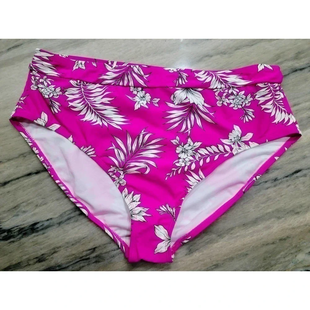 California Waves Bikini Bottoms Tropical High Waisted Size 20 22